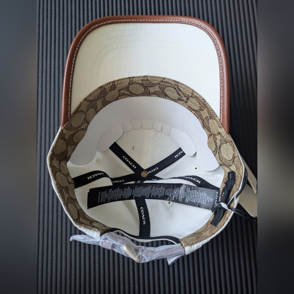 Coach White Brown Baseball Cotton Cap Hat Size M/L New! - Picture 4 of 5